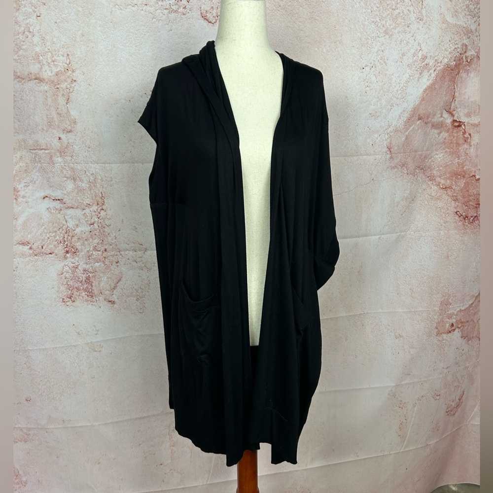 TORRID Lovesick black cardigan sweater size 00 M L jersey knit hoodie open front